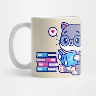 Cute Cat Reading Book Cartoon Mug